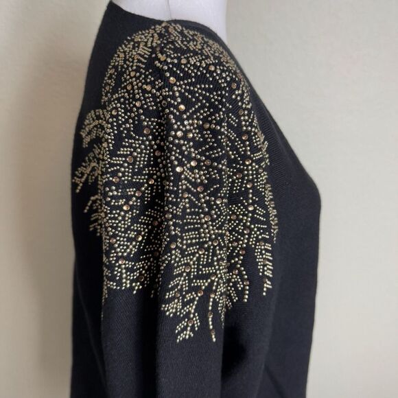 Luna Black Women's Sweater‎ Size L Gold Beads Long Sleeve Soft Pullover *READ - Picture 4 of 8